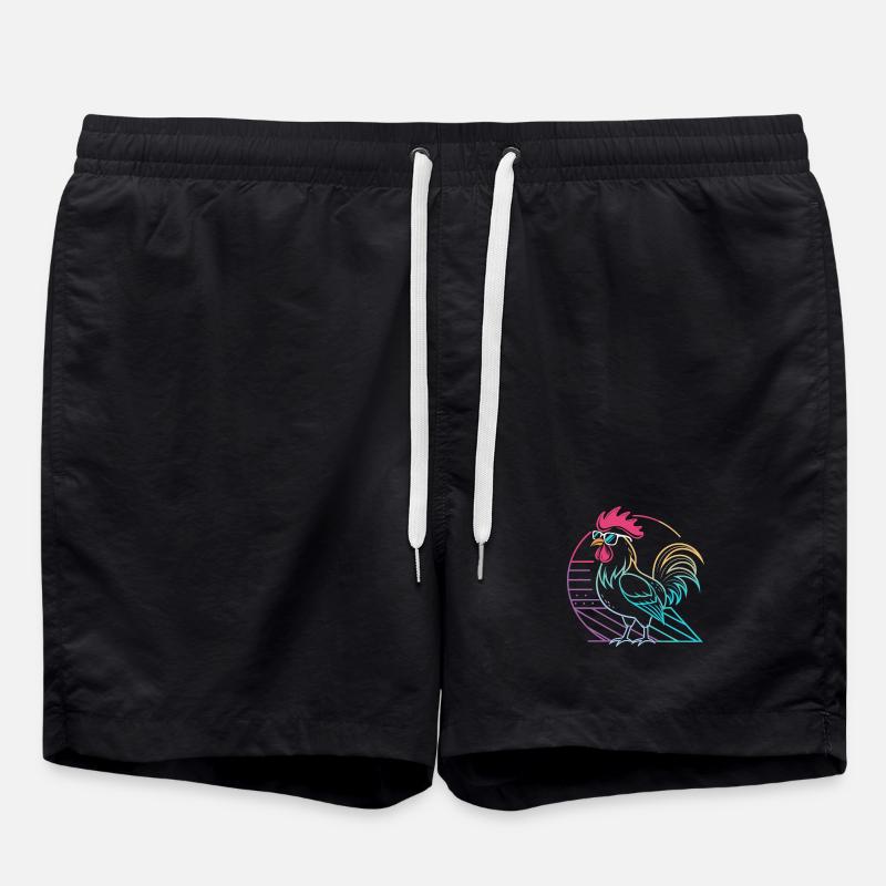 Retro neon rooster with glasses - Swim Trunks - black