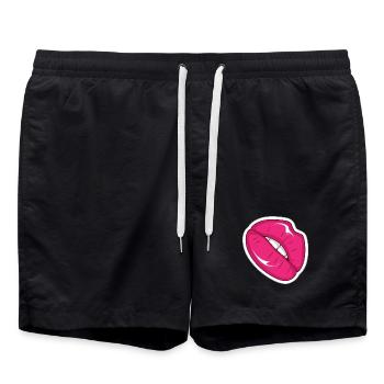 Pink Lips Pop Art Comic Retro Style - Swim Trunks - black - Front - AI Model Male 185 light (185cm)