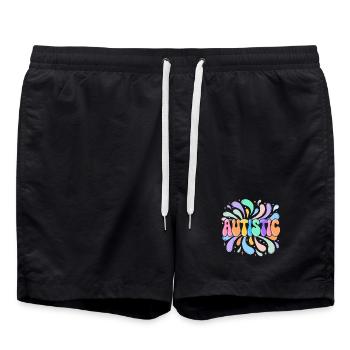 Autistic Rainbow Splash - Swim Trunks - black - Front - AI Model Male 185 light (185cm)