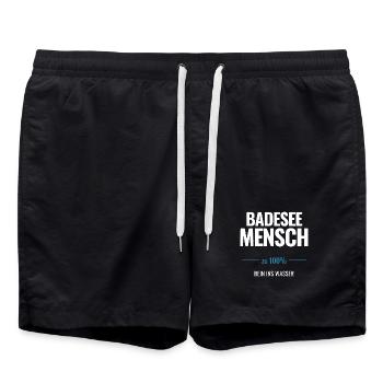 Badesee Mensch zu 100% Rein ins Wasser - Badeshorts - Schwarz - Vorne - AI Model Male 185 light (185cm)