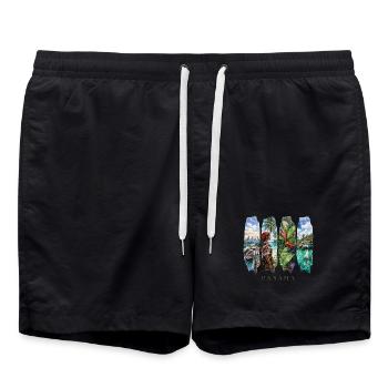 Panama Vacation Travel – Canal City & Culture Motif - Swim Trunks - black - Front - AI Model Male 185 light (185cm)
