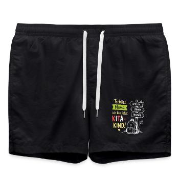 KitaKind Abschied Motiv Schild und Rucksack - Badeshorts - Schwarz - Vorne - AI Model Male 185 light (185cm)
