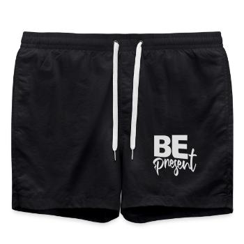 Be present at the moment here and now Quote Text - Swim Trunks - black - Front - AI Model Male 185 light (185cm)