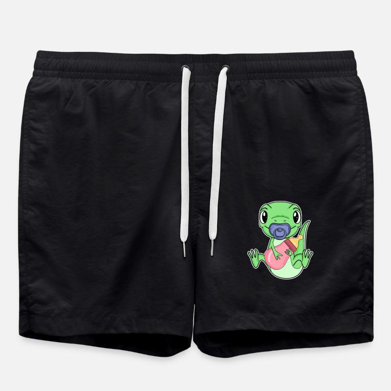 Baby Lizard Motif - Swim Trunks - black