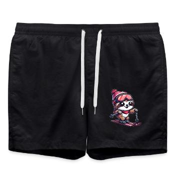Faultier Skifahrer Winterurlaub Spaß - Badeshorts - Schwarz - Vorne - AI Model Male 185 light (185cm)