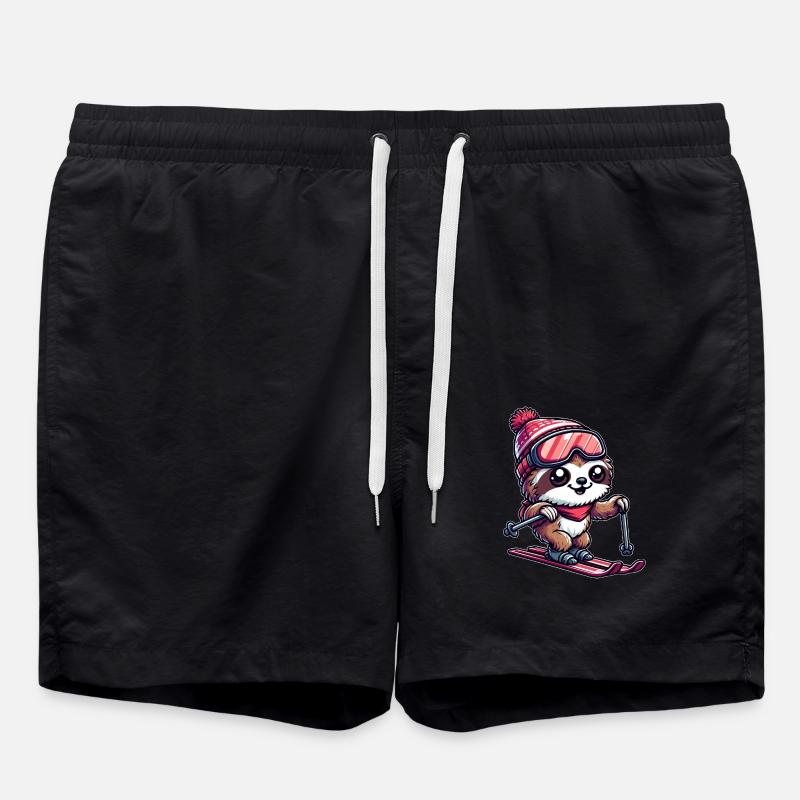 Sloth Skier Winter Vacation Fun - Swim Trunks - black