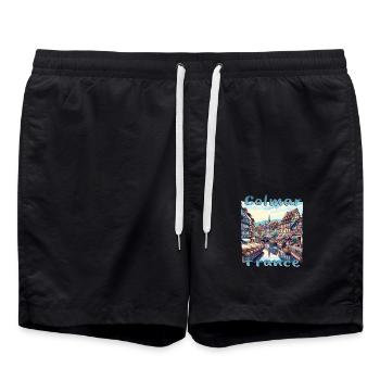 Colmar Old Town Half-Timbered House Grunge Look - Swim Trunks - black - Front - AI Model Male 185 light (185cm)