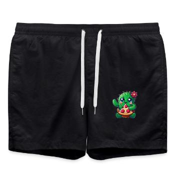 Funny Cactus Loves Pizza Cute Comic - Swim Trunks - black - Front - AI Model Male 185 light (185cm)