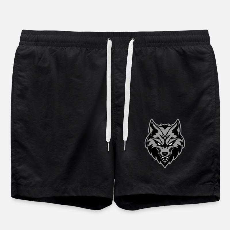 Wolf Head Icon - Swim Trunks - black