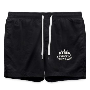 Sprücheshirt "Haben ist besser als brauchen" - Badeshorts - Schwarz - Vorne - AI Model Male 185 light (185cm)