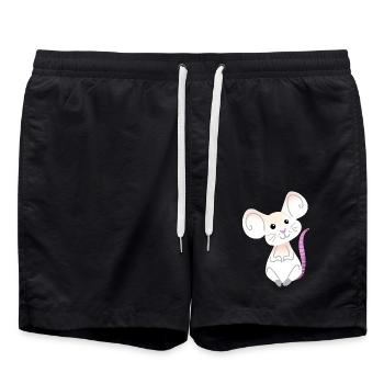 Main dessinée souris blanche se reposant - Short de bain - noir - Devant - AI Model Male 185 light (185cm)