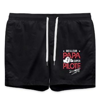 Cadeau papa meilleur papa pilote avion - Short de bain - noir - Devant - AI Model Male 185 light (185cm)