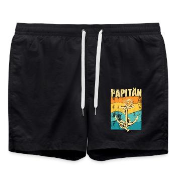 PAPITÄN - Retro Anker - Geschenkidee Papa - Badeshorts - Schwarz - Vorne - AI Model Male 185 light (185cm)