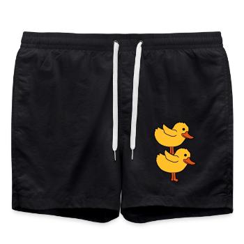 2 chicks stacked on top of each other - Swim Trunks - black - Front - AI Model Male 185 light (185cm)