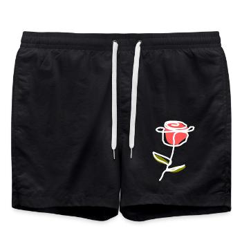 one Line Art Line Drawing Flower Flowers Plants - Swim Trunks - black - Front - AI Model Male 185 light (185cm)