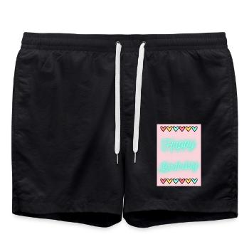 GEBURTSTAG, ALLES GUTE ZUM GEBURTSTAG, ALLES GUTE ZUM GEBURTSTAG - Badeshorts - Schwarz - Vorne - AI Model Male 185 light (185cm)