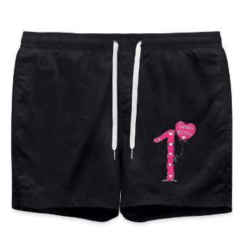 1 Geburtstag Happy Birthday - Badeshorts - Schwarz - Vorne - AI Model Male 185 light (185cm)