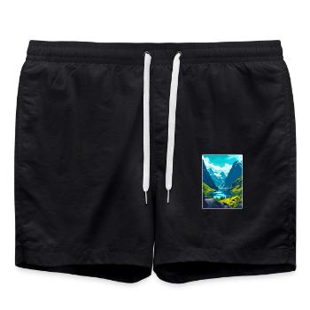 Die Fjorde Norwegen Vintage Reiseplakat Souvenir - Badeshorts - Schwarz - Vorne - AI Model Male 185 light (185cm)