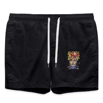 Illustration collage sketch portrait carographic - Swim Trunks - black - Front - AI Model Male 185 light (185cm)