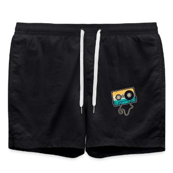 Oldschool Kostüm mit Retro Kassette - Badeshorts - Schwarz - Vorne - AI Model Male 185 light (185cm)