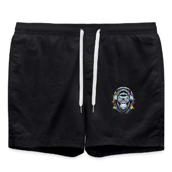 Affe mit DJ-Kopfhörern und Sonnenbrille - Badeshorts - Schwarz - Vorne - AI Model Male 185 light (185cm)