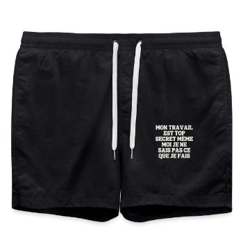 Mon travail est top secret, même moi je ne sais pa - Short de bain - noir - Devant - AI Model Male 185 light (185cm)
