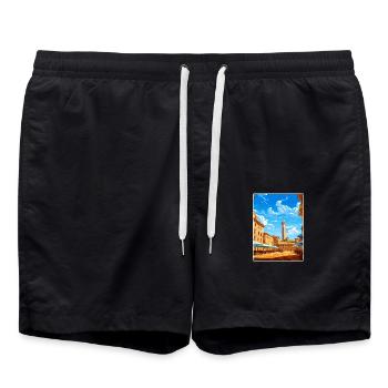 Siena Italien Reise Poster Souvenir Postkarte Farbe - Badeshorts - Schwarz - Vorne - AI Model Male 185 light (185cm)