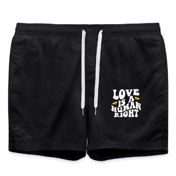 Love Is A Human Right LGBTQ Gay Pride - Swim Trunks - black - Front - AI Model Male 185 light (185cm)