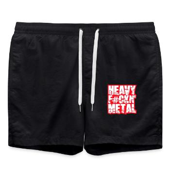 Heavy F#ckin' Metal Hard Rock Musik Text Spruch - Badeshorts - Schwarz - Vorne - AI Model Male 185 light (185cm)