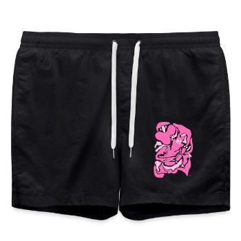 Abstract Pink Cat - Swim Trunks - black - Front - AI Model Male 185 light (185cm)