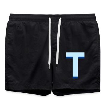 Letter t blue pop and modern - Swim Trunks - black - Front - AI Model Male 185 light (185cm)