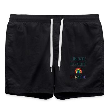 LIBERTÉ EGALITÉ FCKAFDÉ - Regenbogen Design FCKAFD - Badeshorts - Schwarz - Vorne - AI Model Male 185 light (185cm)