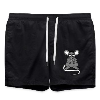 Maus Nerd Geek Hornbrille Schlau Intelligent Freak - Badeshorts - Schwarz - Vorne - AI Model Male 185 light (185cm)