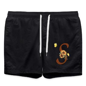 Lettre s tournesol papillon - Short de bain - noir - Devant - AI Model Male 185 light (185cm)
