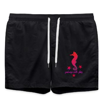 rotes Seepferdchen mit Sternchen pink - Badeshorts - Schwarz - Vorne - AI Model Male 185 light (185cm)