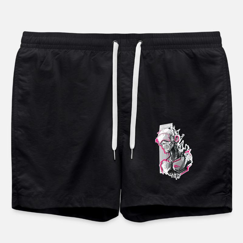 Neon Revenant - Cyberpunk Skull - Swim Trunks - black