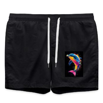 Dauphin Pop Art Coloré - Short de bain - noir - Devant - AI Model Male 185 light (185cm)