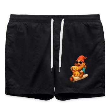 Cooler Zwerg mit Hund auf Joint fliegend - Weed - Badeshorts - Schwarz - Vorne - AI Model Male 185 light (185cm)