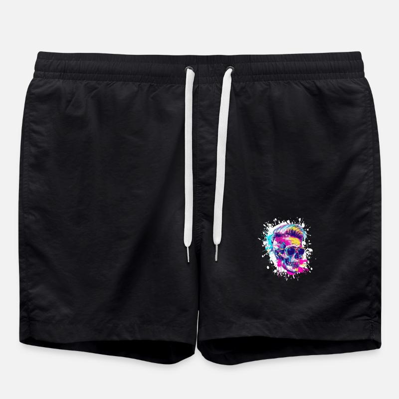 Skull Party Techno - Swim Trunks - black