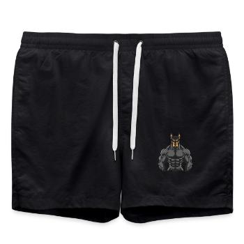 Doberman Dog Muscles Bodybuilding - Swim Trunks - black - Front - AI Model Male 185 light (185cm)