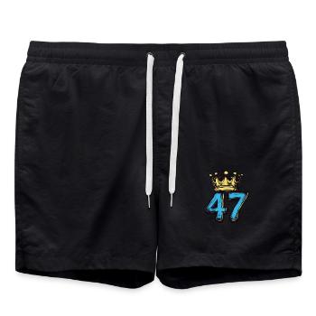 47 Zahl Krone - Badeshorts - Schwarz - Vorne - AI Model Male 185 light (185cm)