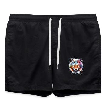 Fuchs Tier Pop Art Kopf - Badeshorts - Schwarz - Vorne - AI Model Male 185 light (185cm)