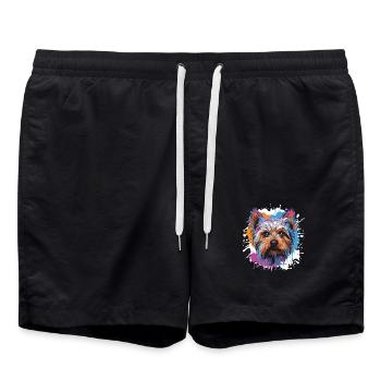 Yorkshire Terrier Dog Animal Pop Art Head - Swim Trunks - black - Front - AI Model Male 185 light (185cm)