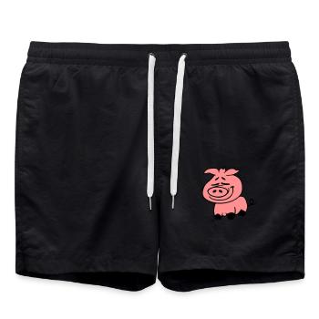 Cute Cute Cartoon Comic Piglet Pig - Swim Trunks - black - Front - AI Model Male 185 light (185cm)
