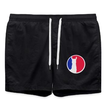 red blue logo round circle silhouette outline lama ka - Swim Trunks - black - Front - AI Model Male 185 light (185cm)