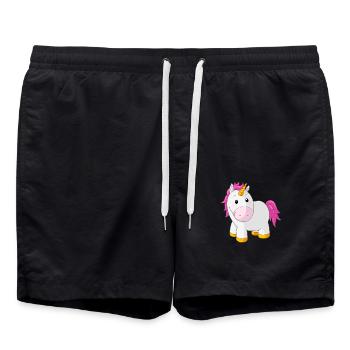Licorne rose dessin animé heureux - Short de bain - noir - Devant - AI Model Male 185 light (185cm)