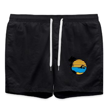 palms island vacation vacation sun beach swimming - Swim Trunks - black - Front - AI Model Male 185 light (185cm)