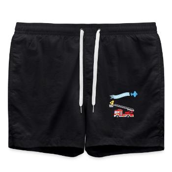 Feuerwehr 4. Geburtstag - Badeshorts - Schwarz - Vorne - AI Model Male 185 light (185cm)