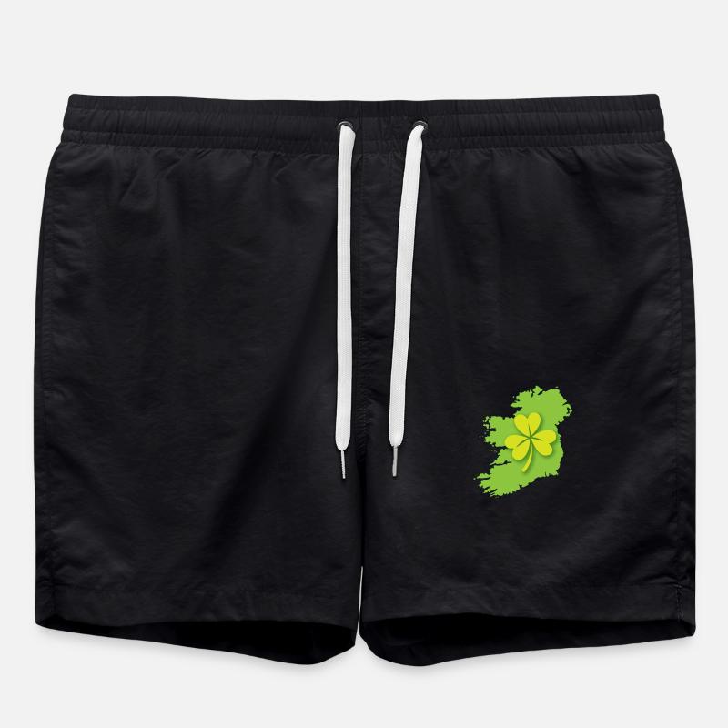 Ireland Irish map with shamrock - Swim Trunks - black
