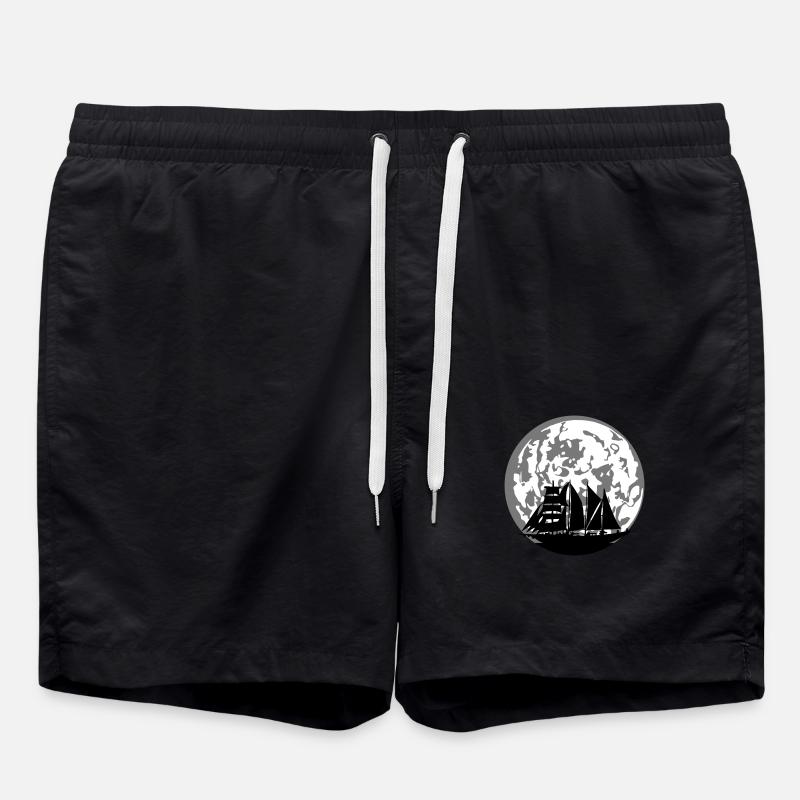 Moon silhouette sailing ship - Swim Trunks - black
